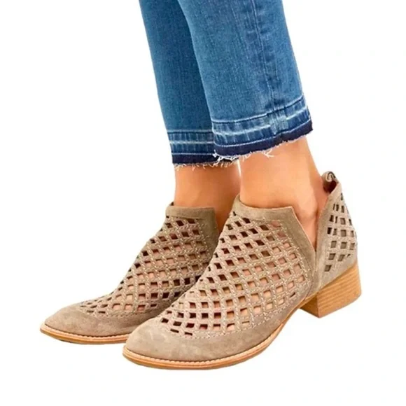 Jeffrey Campbell Taggart suede leather open weave ankle booties size 6 - Picture 1 of 5